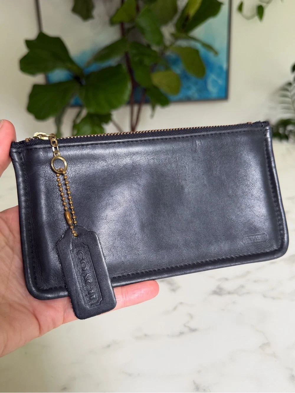 Coach Vintage Skinny Case 7170 Black Leather Zip Cosmetic Pouch 80's 90's USA